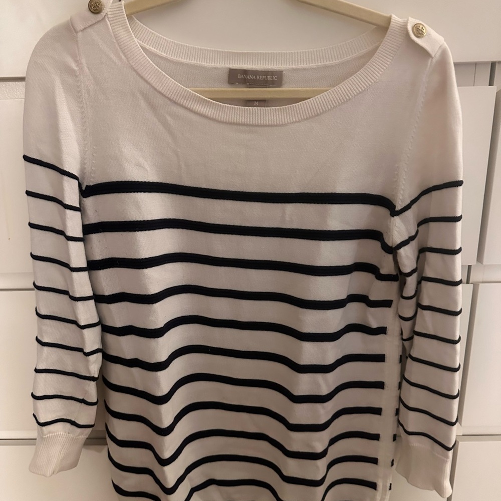Banana Republic Black and White Striped Long Sleeve Top